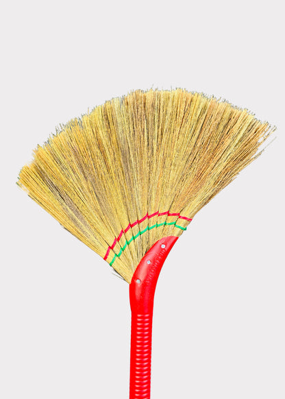 Vietnamese Asian Soft Straw Broom - Colorful Plastic Handle - Gentle Cleaning (1 Random Color)