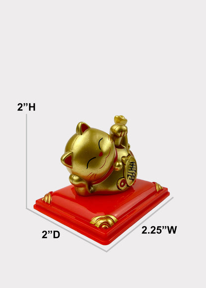 Solar Powered Relaxing Lucky Money Cat – Waving Fortune Cat with Gold Ingot