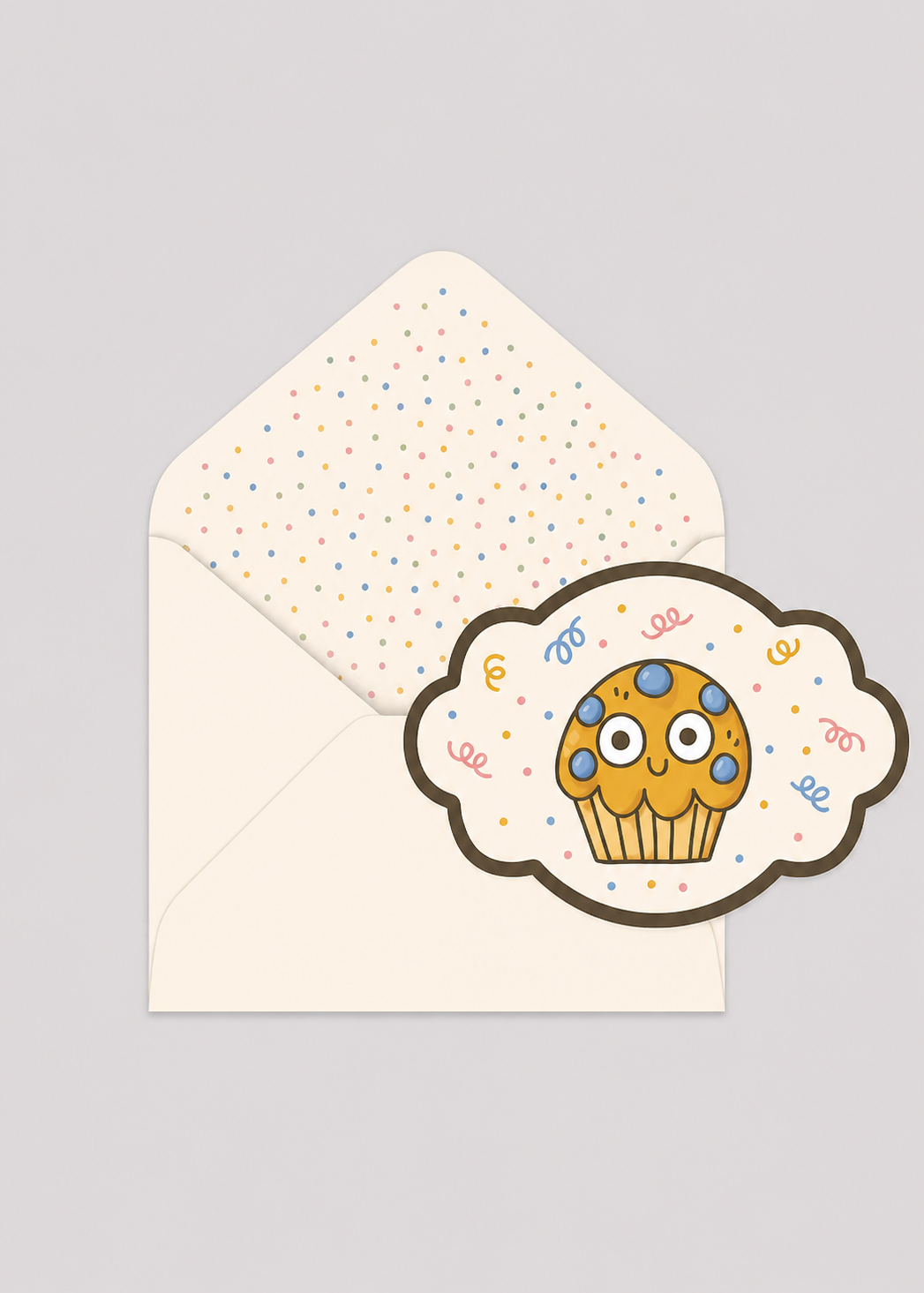Card with a muffin illustration on a gray background