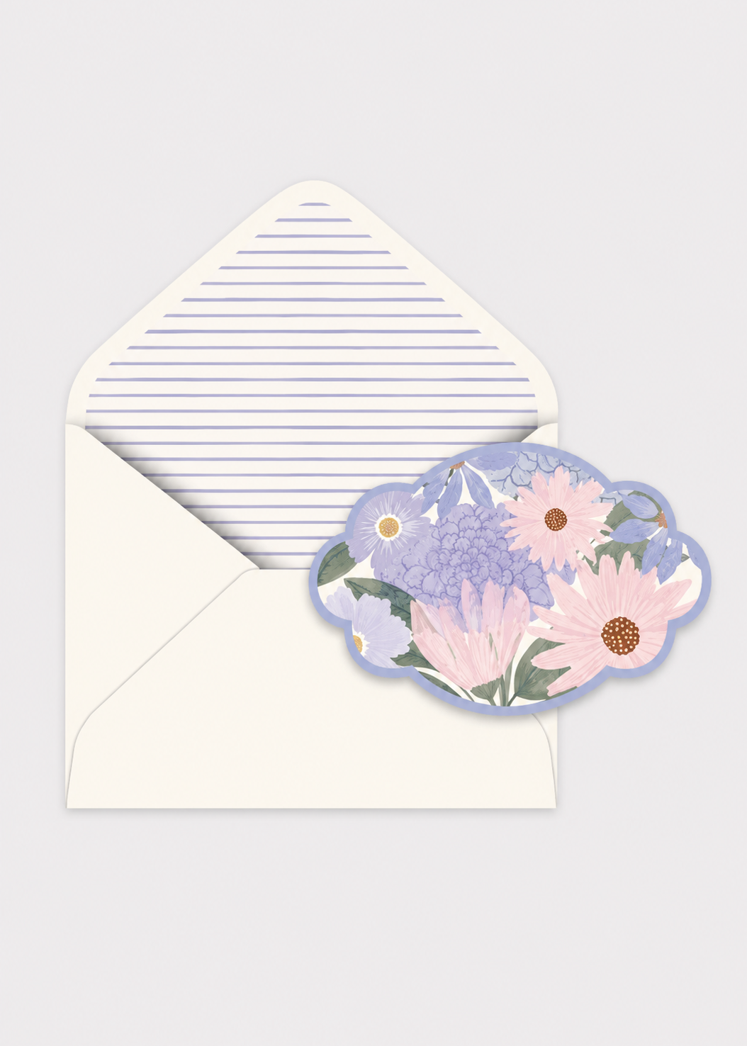 Floral card with an envelope on a light gray background