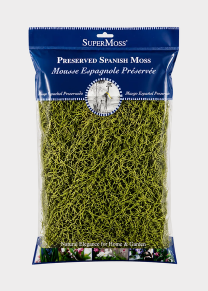 SuperMoss Preserved Spanish Moss packaging on a white background