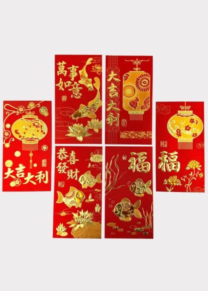 Shimmering Red Envelopes - Assorted Lucky Money Pack (6 Count)