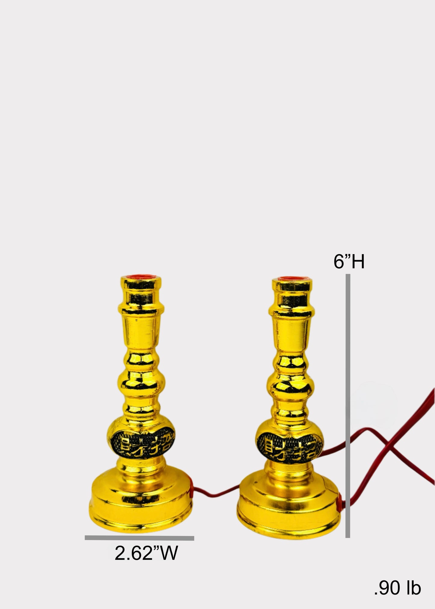 Golden Electric Altar Lights Pair with Engraved Temple Detailing