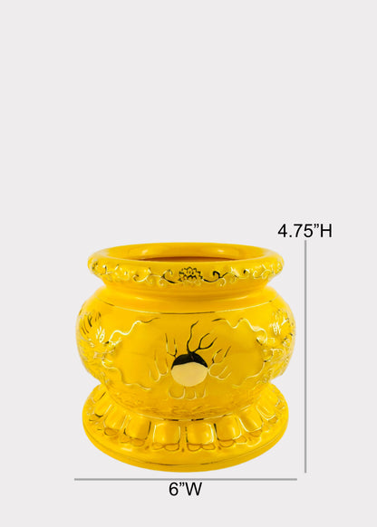 Imperial Yellow Relief Dragons – Incense Holder Pot with Gold Accents – Ceramic