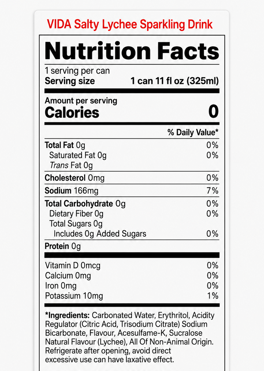 VIDA Zero Sugar Salty Lychee Sparkling Drink 11 fl oz (325 ml)