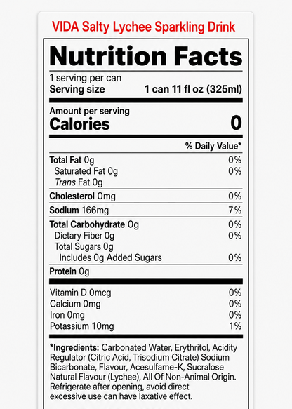 VIDA Zero Sugar Salty Lychee Sparkling Drink 11 fl oz (325 ml)