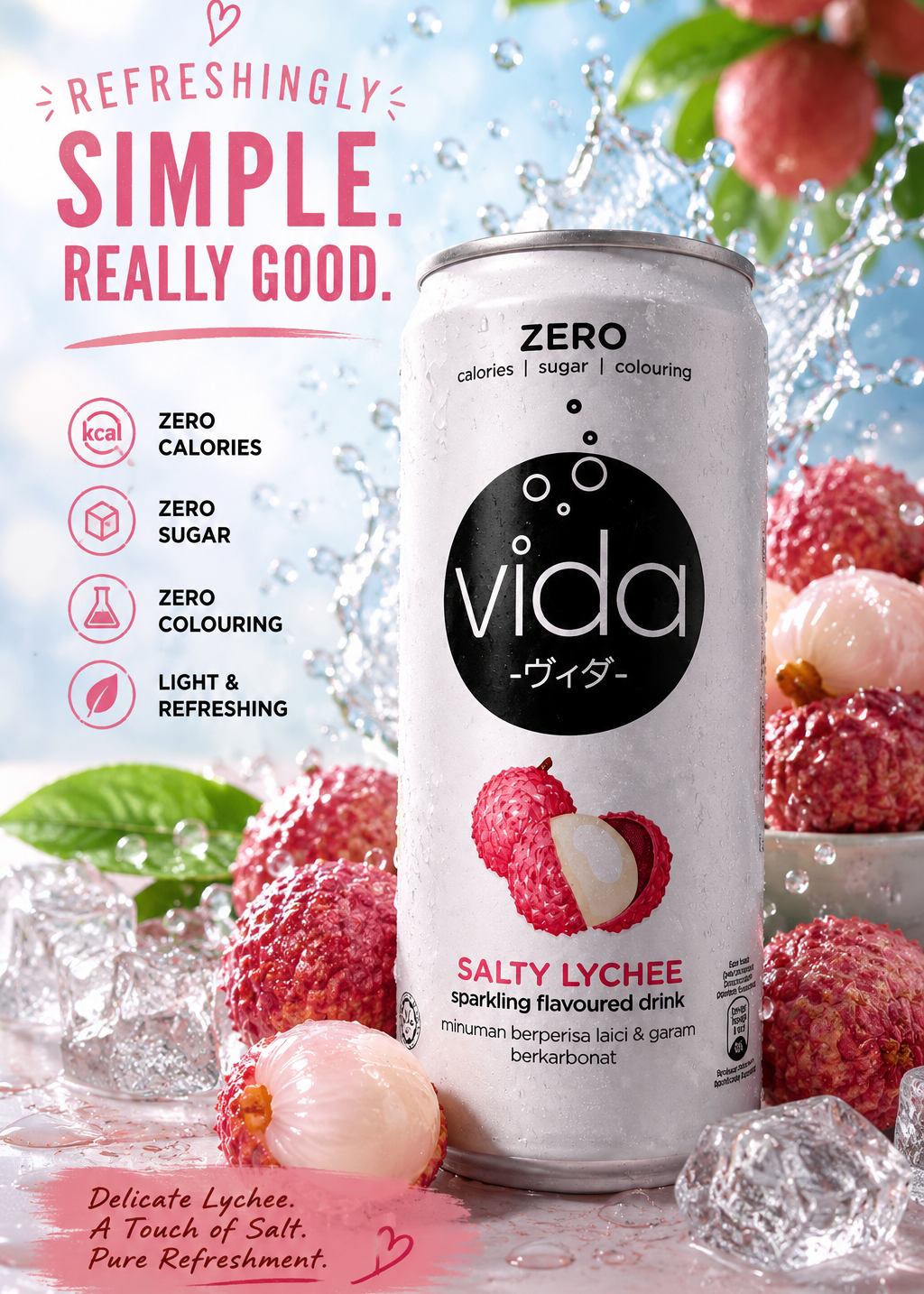 VIDA Zero Sugar Salty Lychee Sparkling Drink 11 fl oz (325 ml)