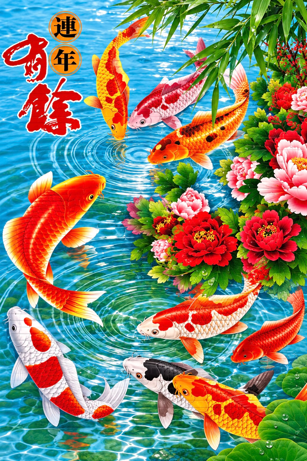 2027 Koi Fish Chinese Wall Calendar Scroll - Good Fortune & Prosperity