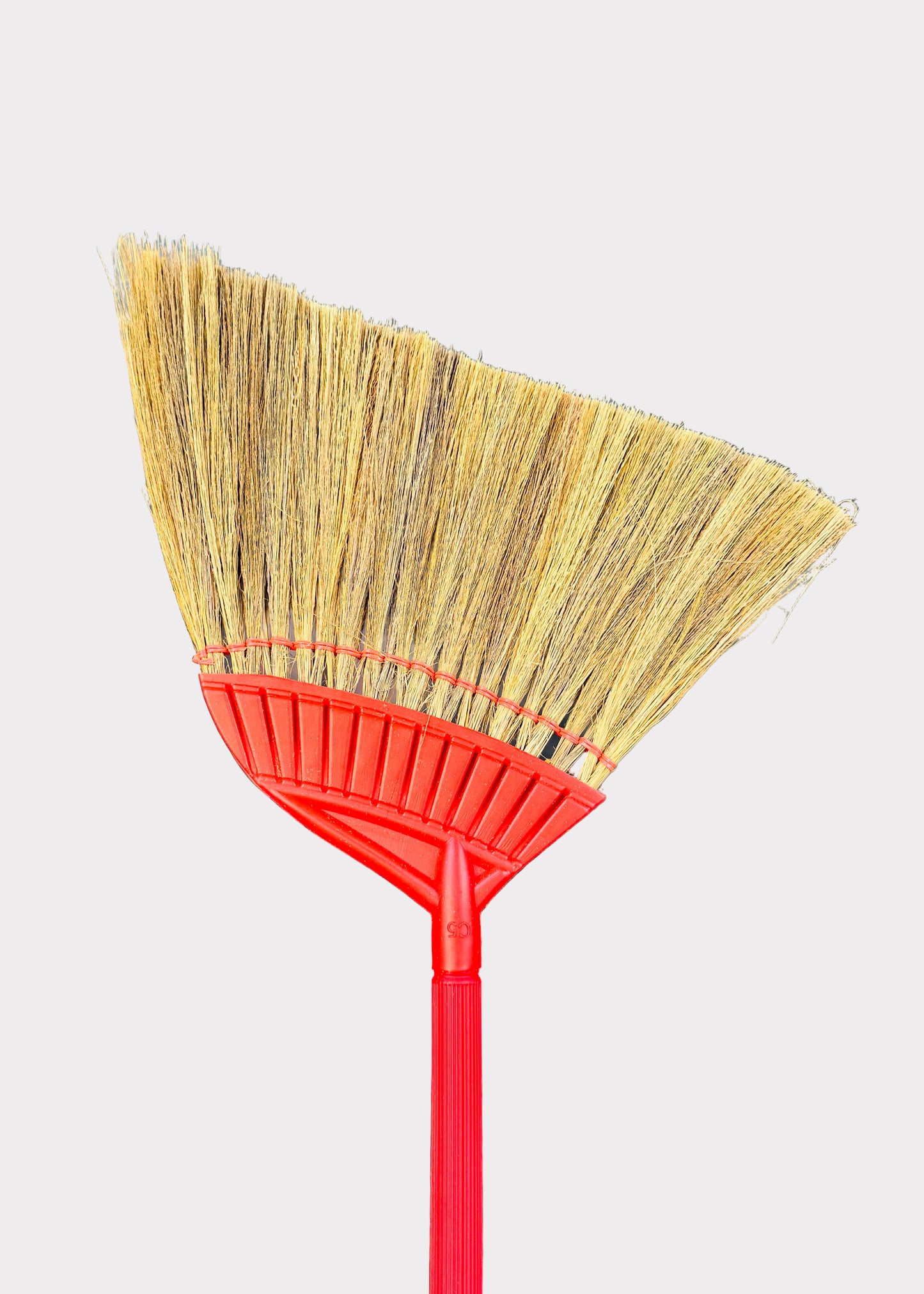 Wide Vietnamese Asian Soft Straw Broom - Colorful Plastic Handle - Easy Cleaning (1 Random Color)
