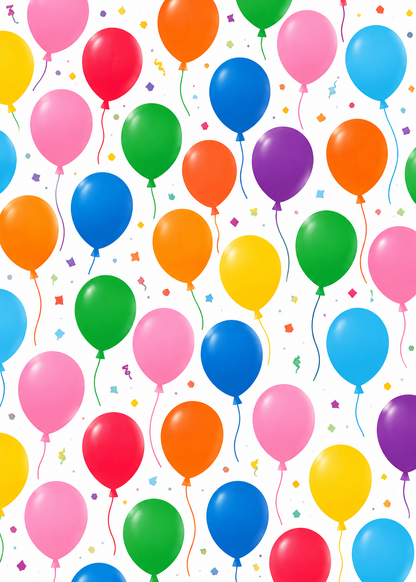 Pattern of colorful balloons on a white background
