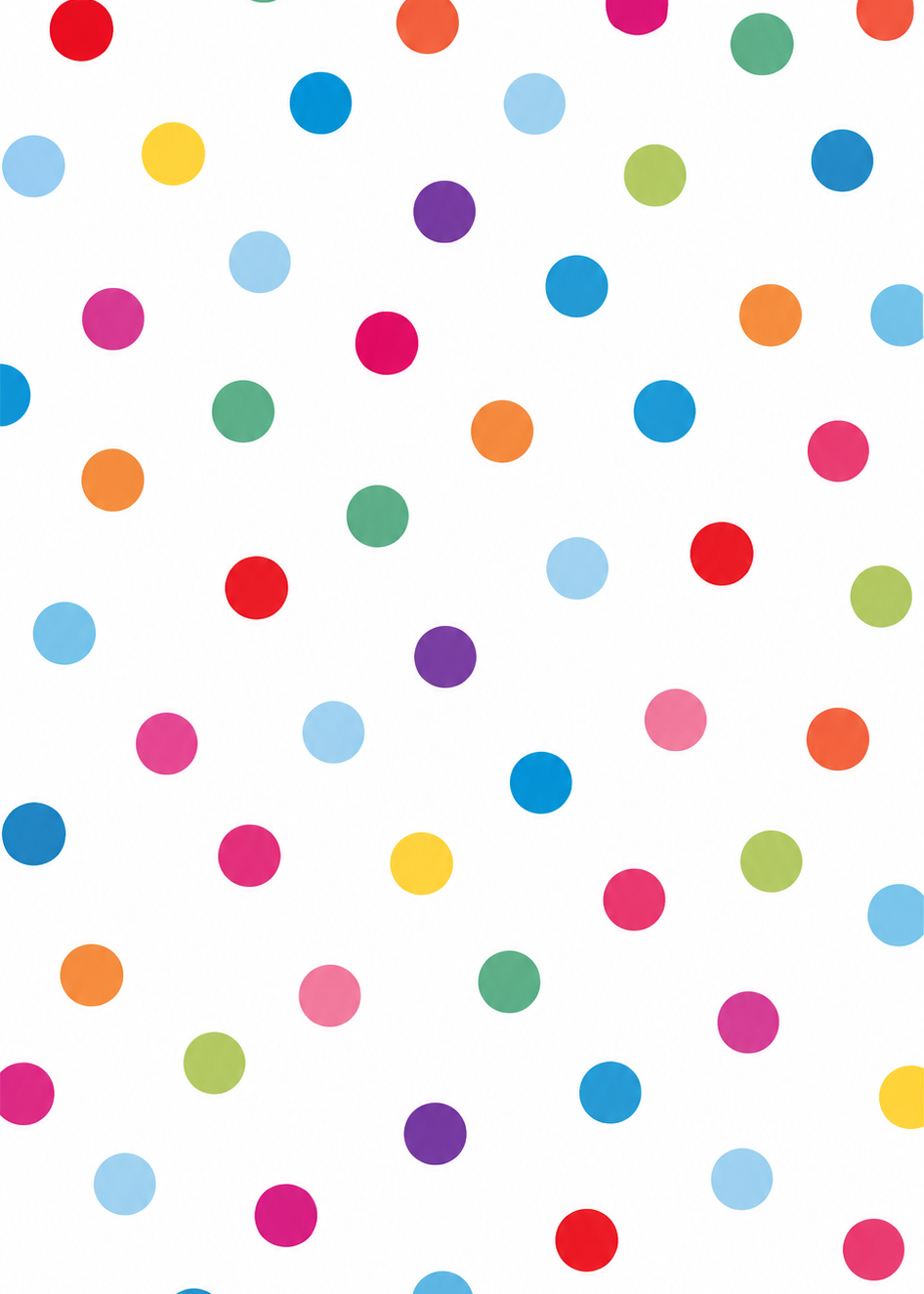Pattern of colorful polka dots on a white background