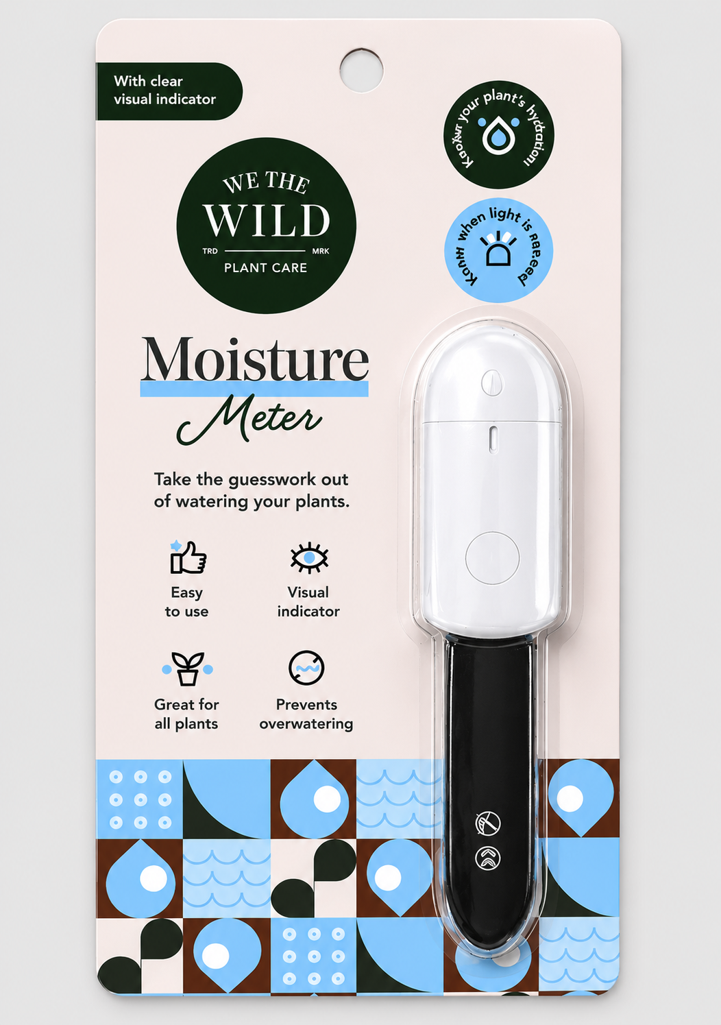 We The Wild Soil Moisture Meter for Indoor Plants - Easy Watering Indicator Tool with Light Sensor & Battery Included