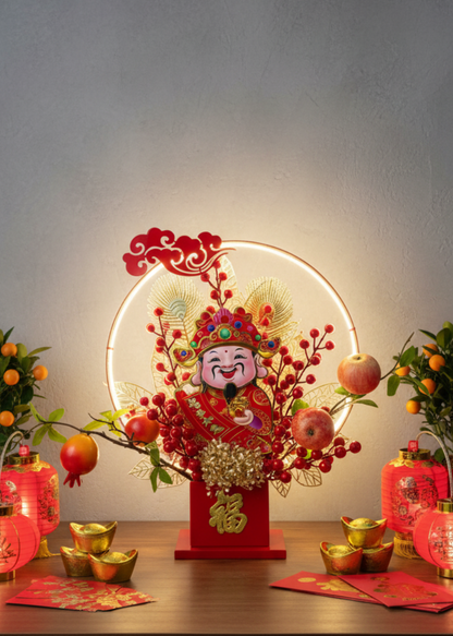 Swaying Wealth God Cai Shen LED Table Decor – Plug In Lunar New Year Fortune Display