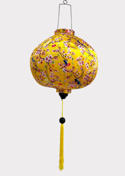 Silk Fabric Hanging Lantern – Floral Pattern – Red or Yellow Round