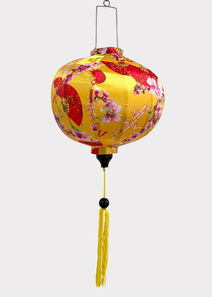 Silk Fabric Hanging Lantern – Floral Pattern – Red or Yellow Round
