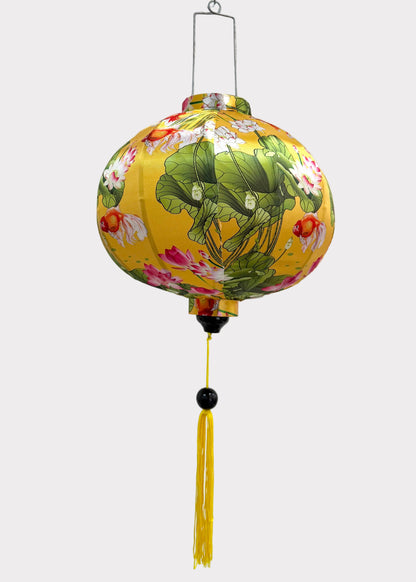 Silk Fabric Hanging Lantern – Floral Pattern – Red or Yellow Round