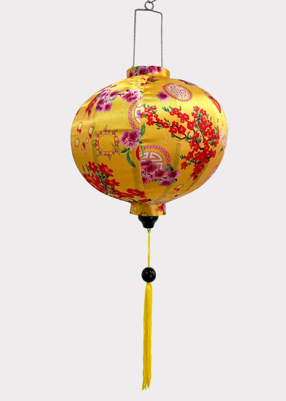 Silk Fabric Hanging Lantern – Floral Pattern – Red or Yellow Round