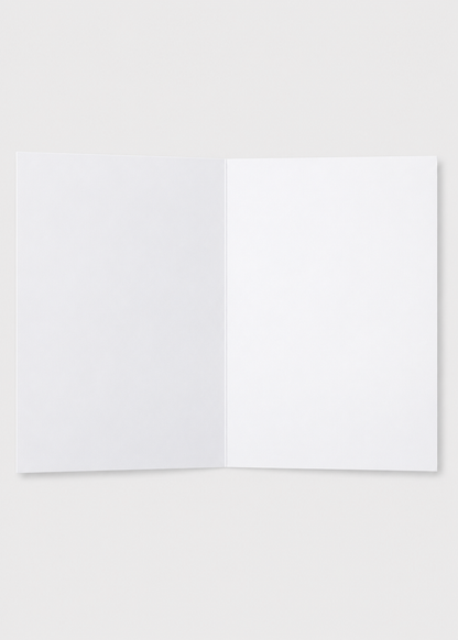 Two white greeting cards on a light gray background