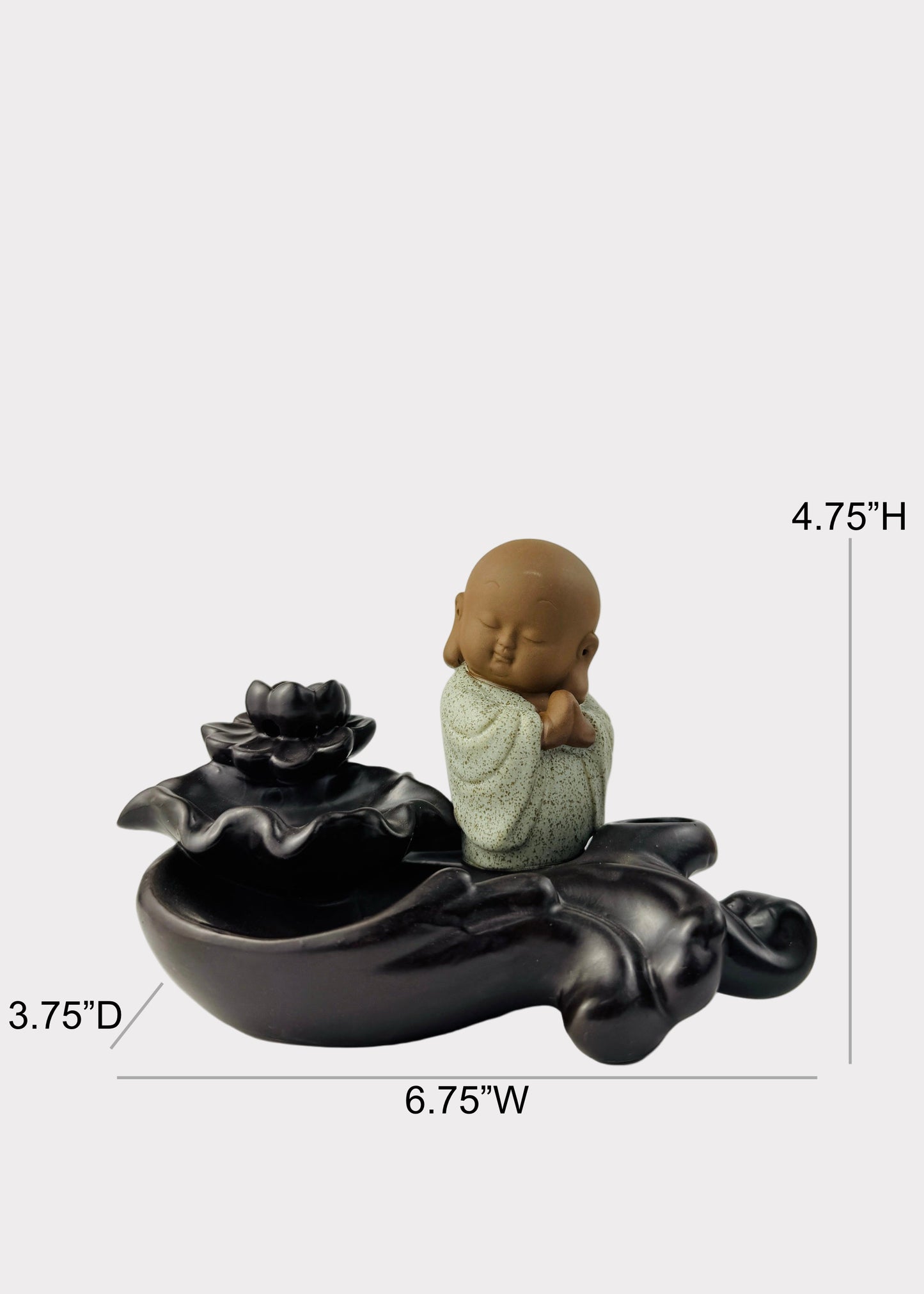 Resting Monk on Lotus Wave Backflow Incense Burner - Ceramic