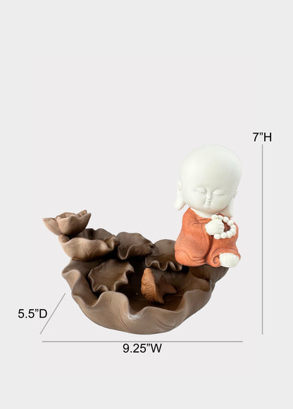 Monk with Koi Incense Fountain - Cone Incense Fountain - Ceramic
