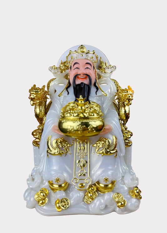 Prosperity Cai Shen - Dragon Throne Statue - Pearl White