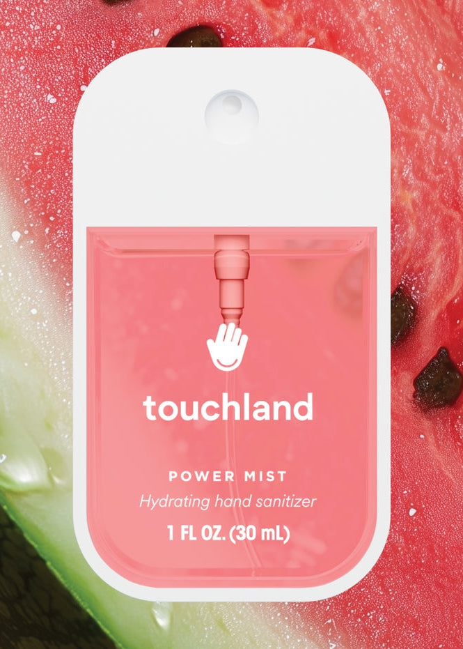 Touchland hand sanitizer packet with watermelon background