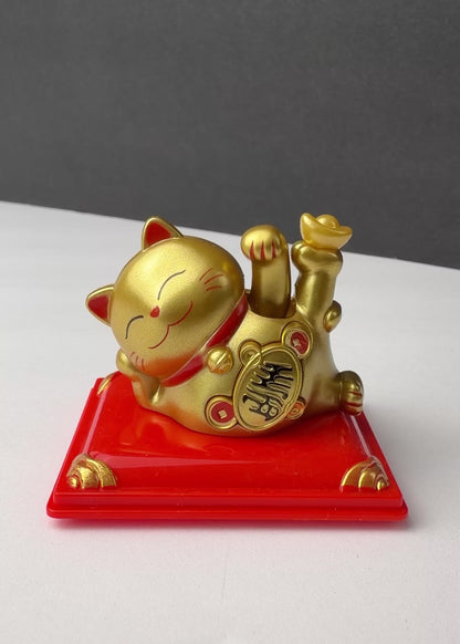 Solar Powered Relaxing Lucky Money Cat – Waving Fortune Cat with Gold Ingot