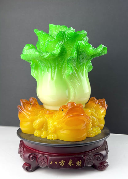 Rotating Feng Shui Cabbage with Four Frogs – Wealth & Prosperity Decor