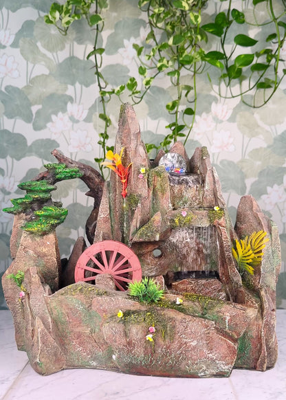 Mountain Rock Tabletop Fountain - LED Crystal Ball - Water Wheel