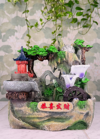 Lily Cascade and Pagoda Mountain Tabletop Fountain