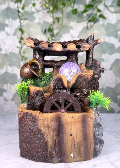 Rustic Well Water Wheel Fountain