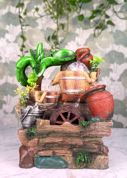 Rustic Village Water Wheel Fountain