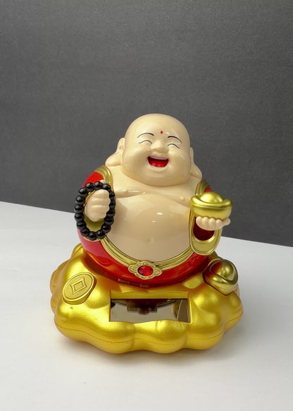 Solar Powered Rocking Laughing Buddha on Golden Cloud
