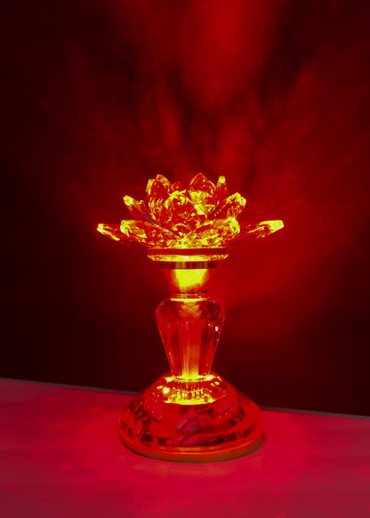 Crystal Lotus Color-Changing LED Altar Lamp - Multicolor or Solid Light (Pair)
