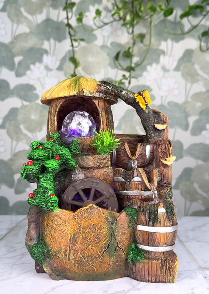 Rustic Barrel Water Wheel Fountain