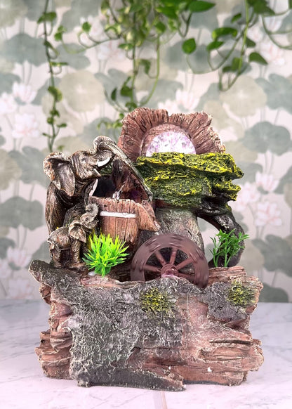 Elephant Family Water Wheel Fountain