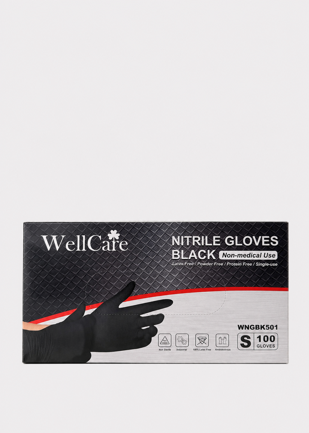 WellCare Black Nitrile Gloves – Powder Free Latex Free Disposable